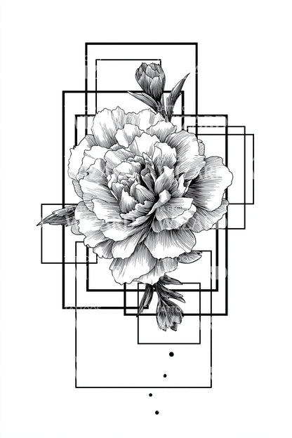 Pfingstrosen-Fragment Geometrie Tattoo Design