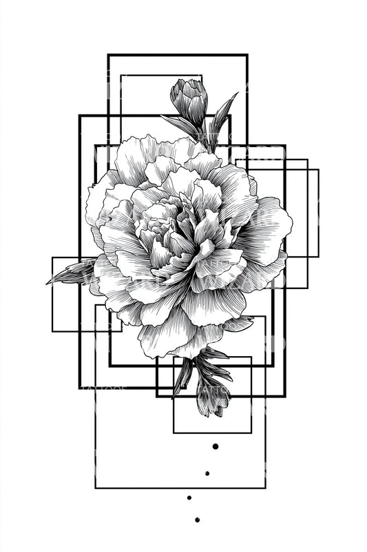 Pfingstrosen-Fragment Geometrie Tattoo Design