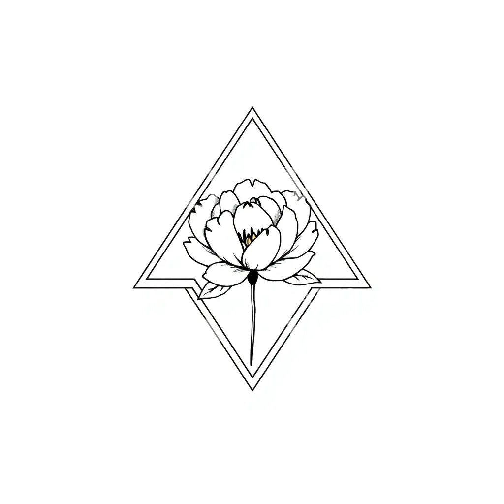 Peony in Diamond Tattoo Design