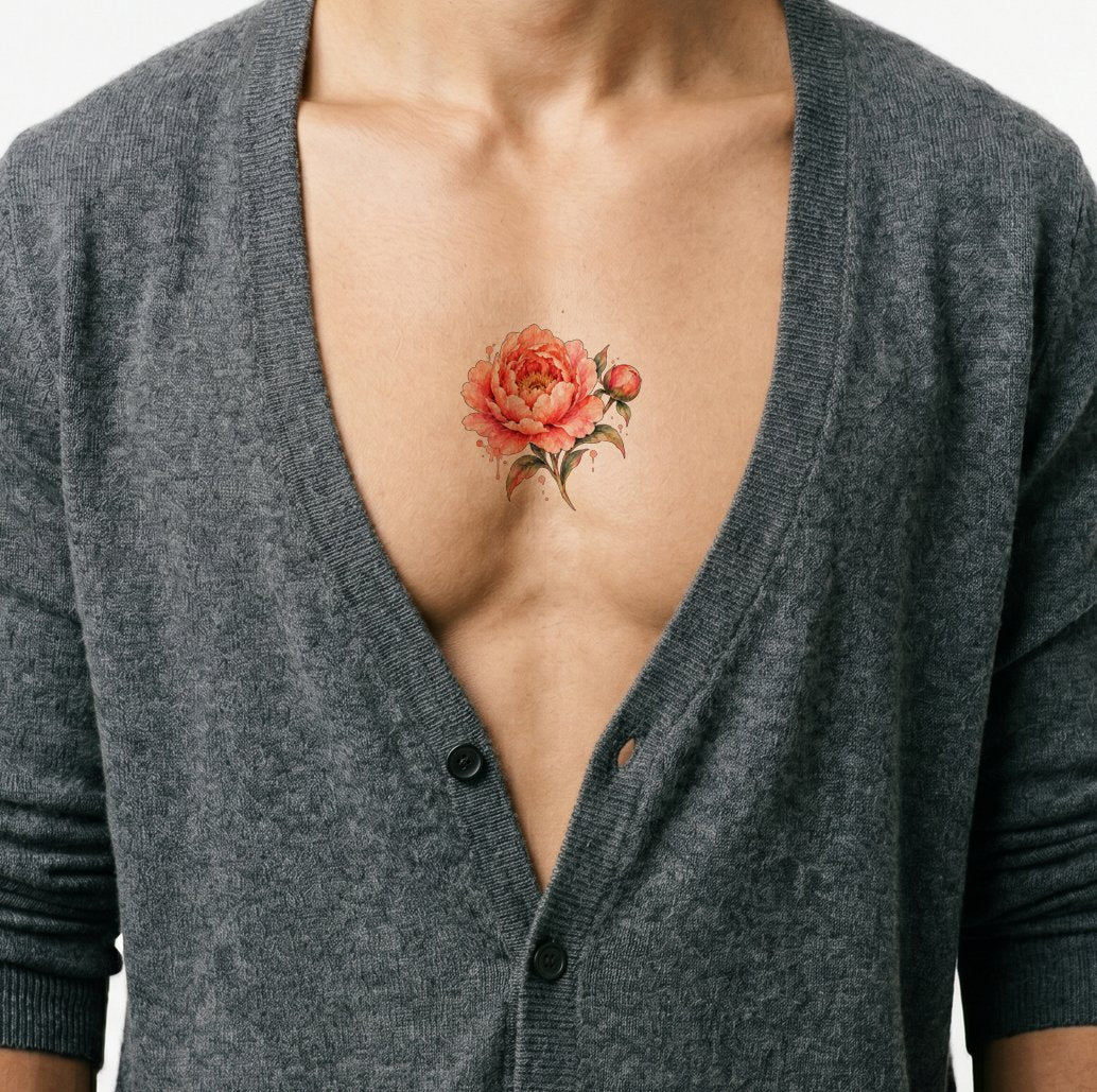 Romantic Peach Peony Drip Wash Tattoo Idea