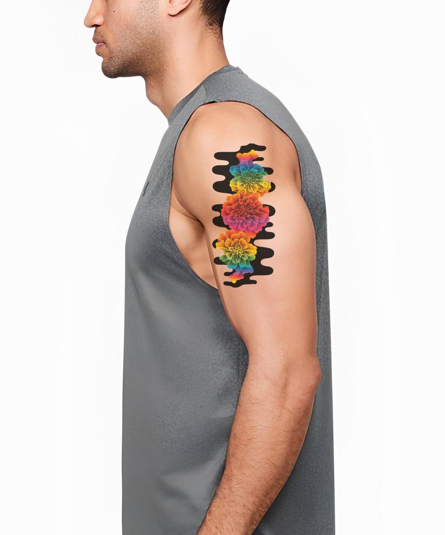 Rainbow Peony Stack Tattoo Design