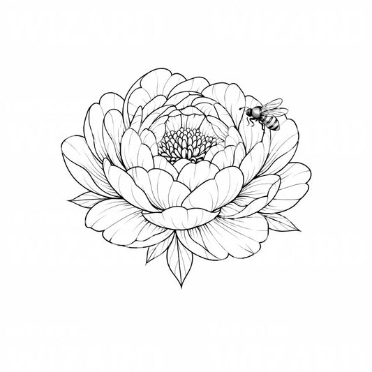 Peony with Bee Tattoo Design