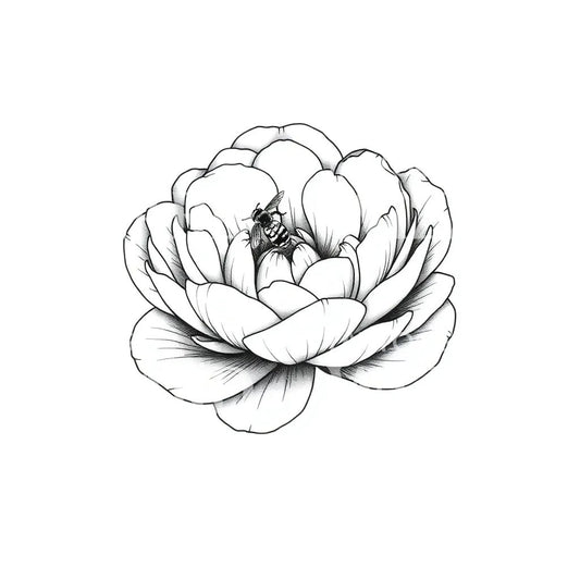 Peony with Bee Tattoo Design