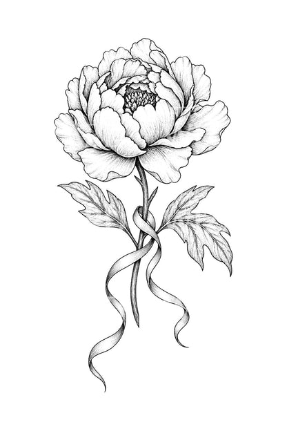Pfingstrose mit flatterndem Band Tattoo