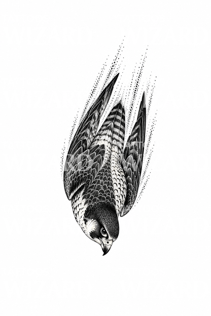 Stiplet tatovering av en stupende vandrefalk