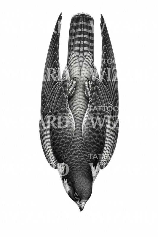 Diseño de tatuaje de halcón peregrino en picado