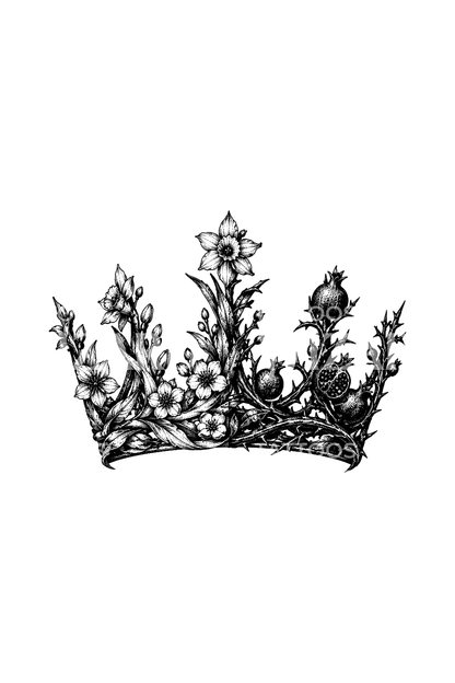 Mahkota Persephone, setengah bunga setengah duri dalam tato dotwork