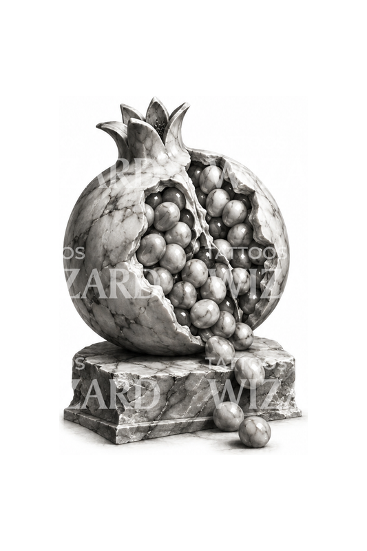 Persephones Marmor-Granatapfel als Realismus-Tattoo