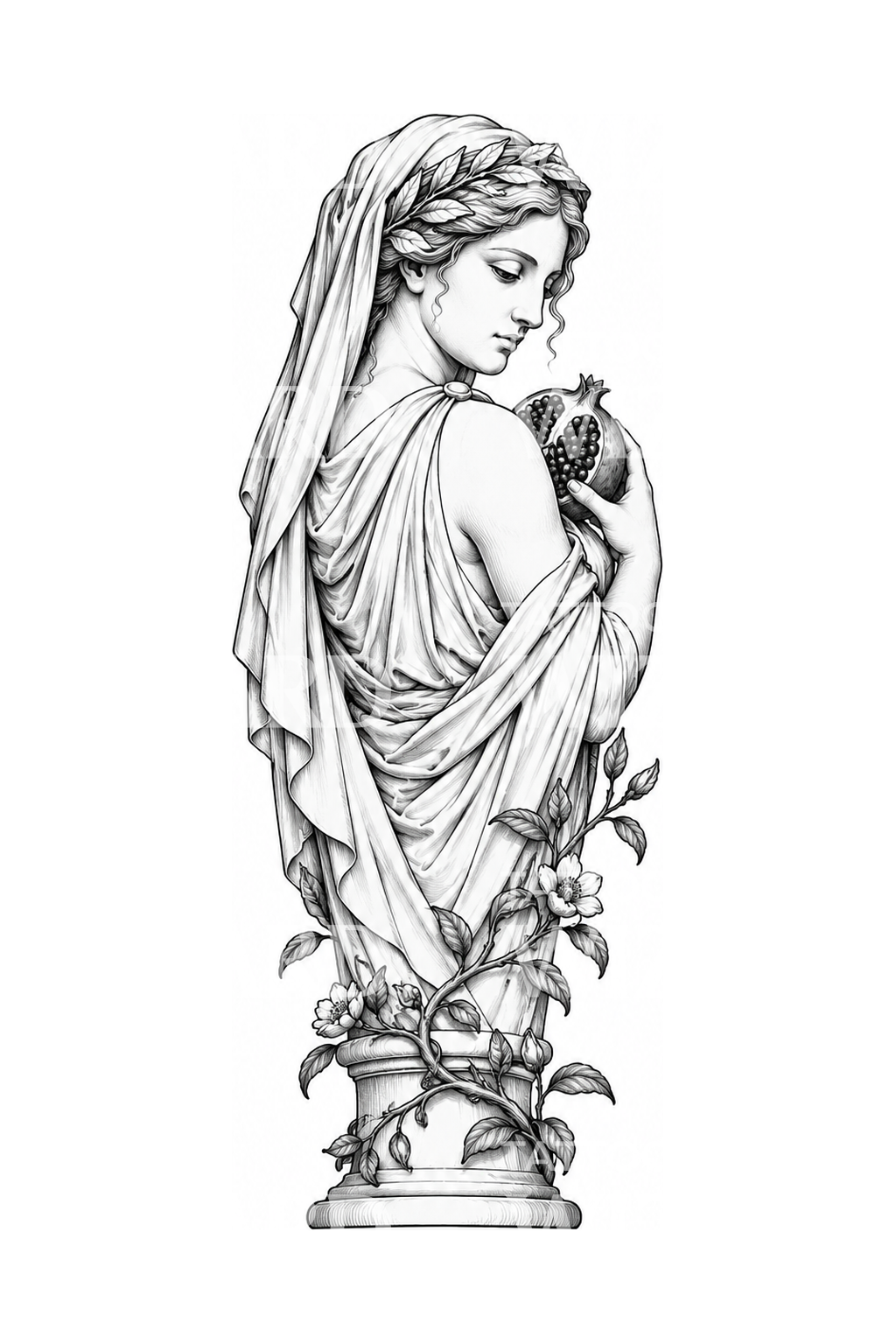 Skizzen-Tattoo einer Marmorstatue der Persephone
