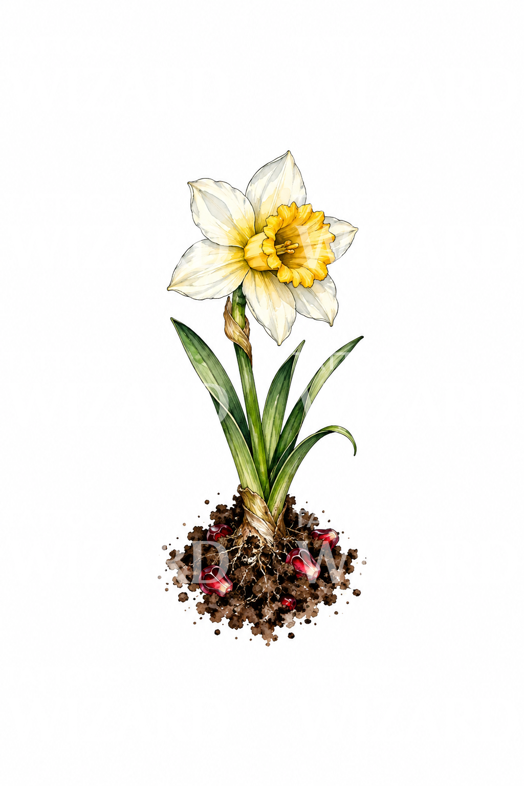 Persephone Narcissus Rising from Earth with Pomegranate Seeds Tattoo