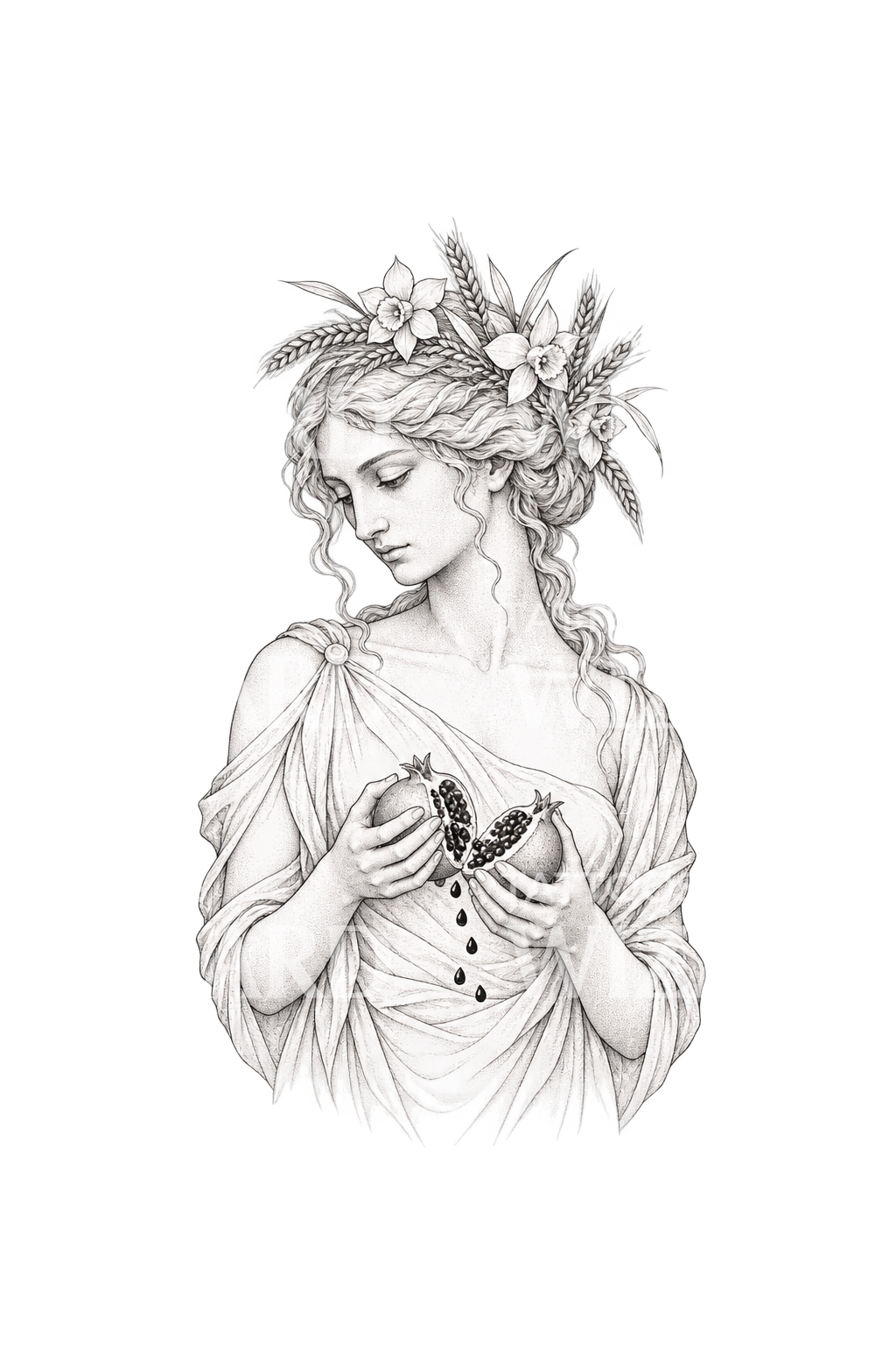 Persephone Pomegranate Goddess Tattoo Design