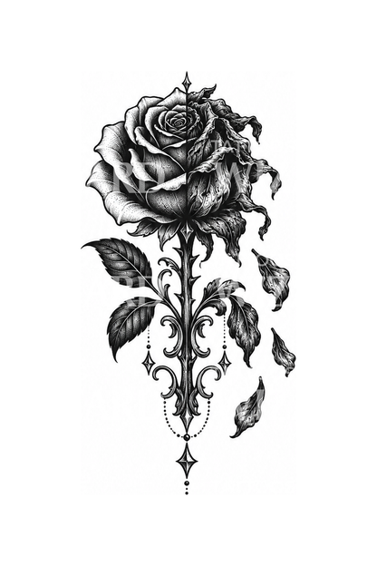 Blackwork-tatovering av Persefones visnende rose