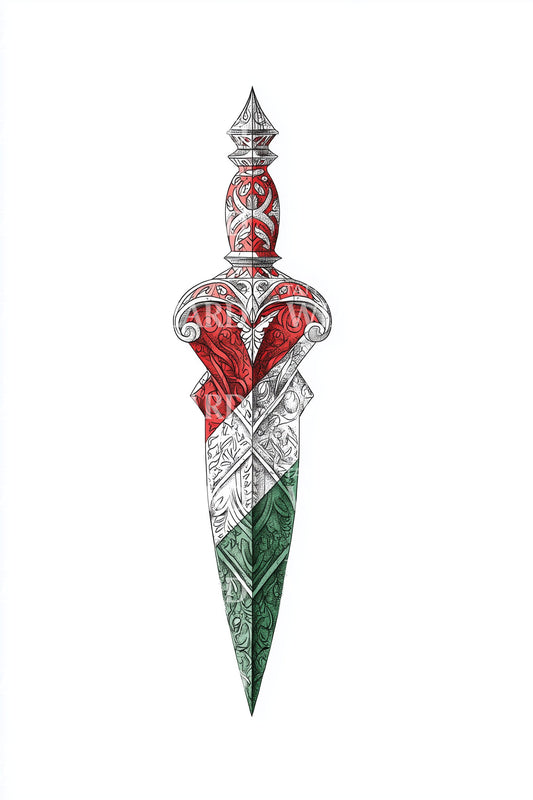 Persian Dagger Tricolor Tattoo Illustration