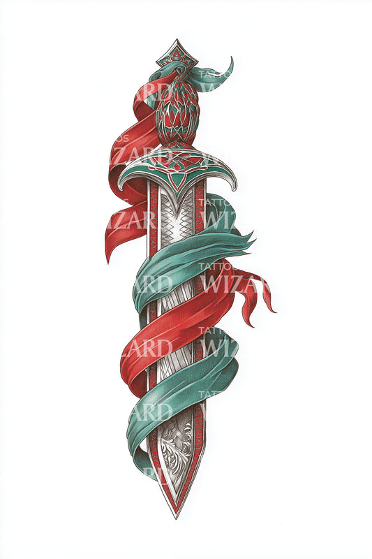 Persian Sword Ribbon Tattoo Design