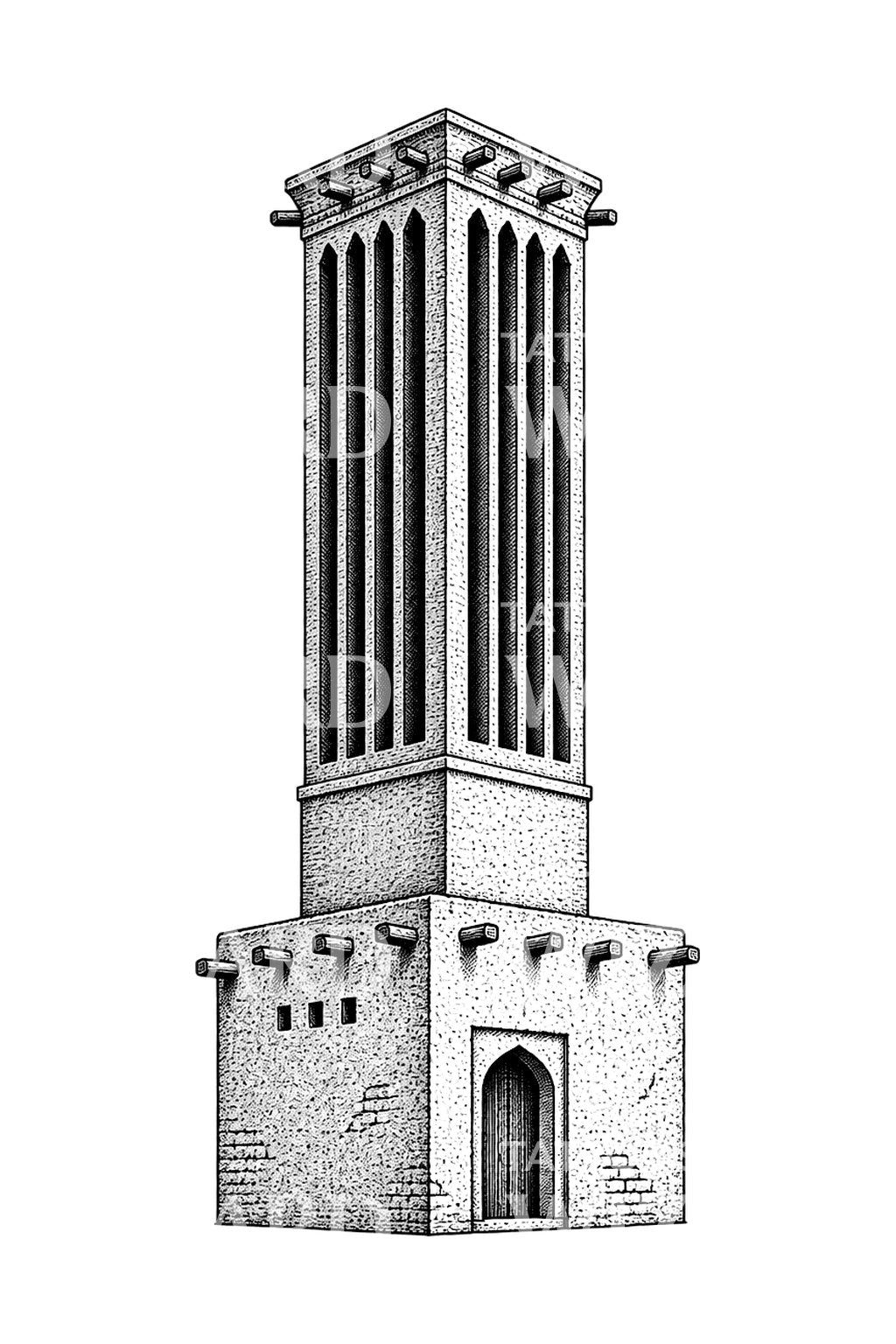 Persian Windcatcher Tower Tattoo Illustration