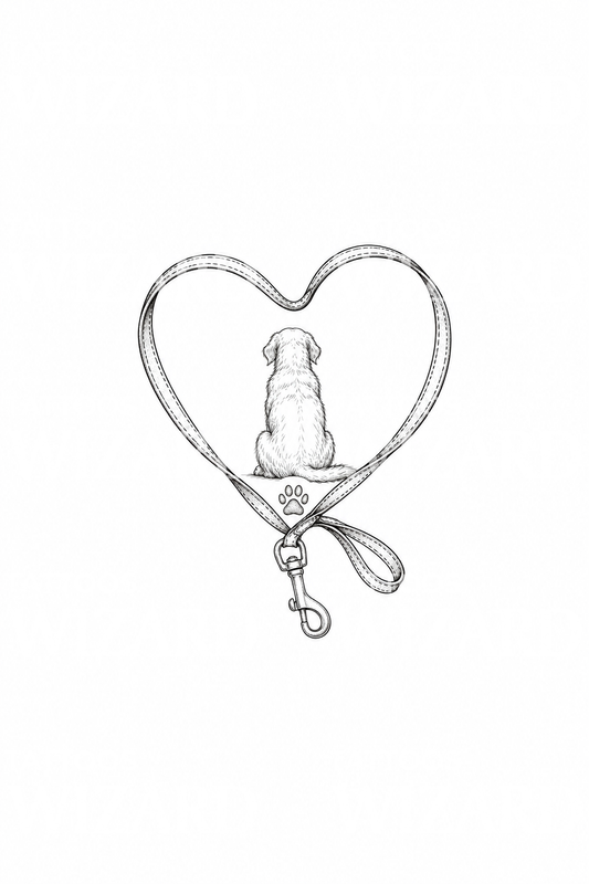Pet Memorial Dog Leash Heart Fine Line Tattoo
