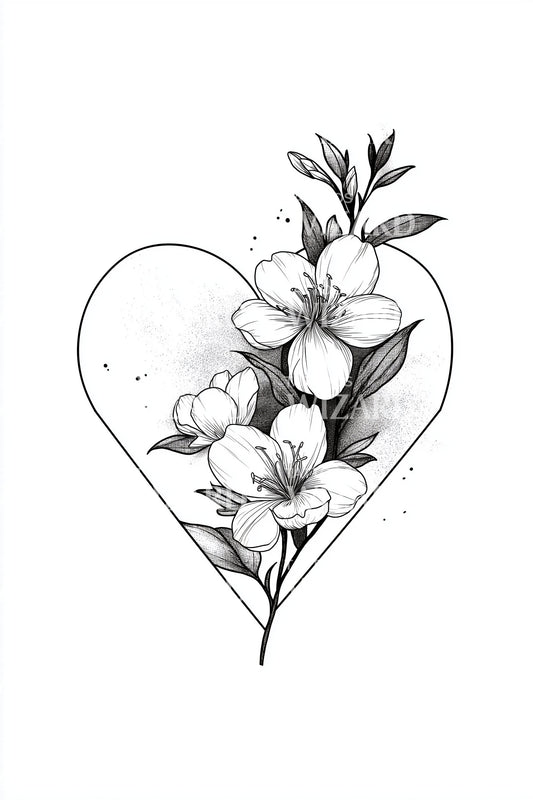 花瓣拥抱心形纹身插图
