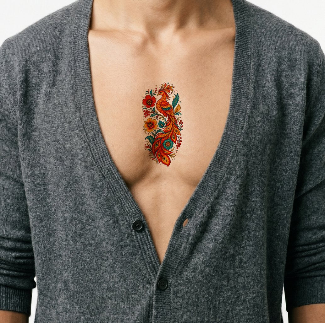 Petrykivka-Feuervogel Tattoo-Design in Volkskunst
