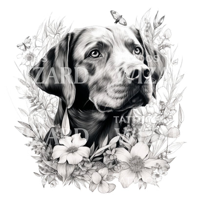 Black and Grey Pointer Portrait Tattoo Design