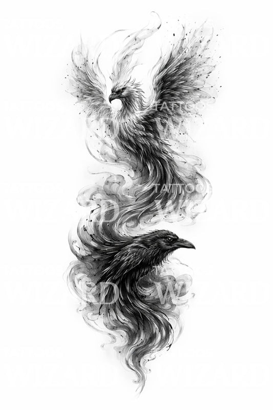 Phoenix and Raven Tattoo Design