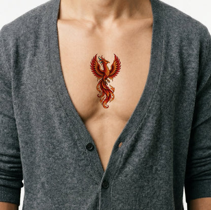 Blazing Phoenix Rebirth Neo Traditional Tattoo Design