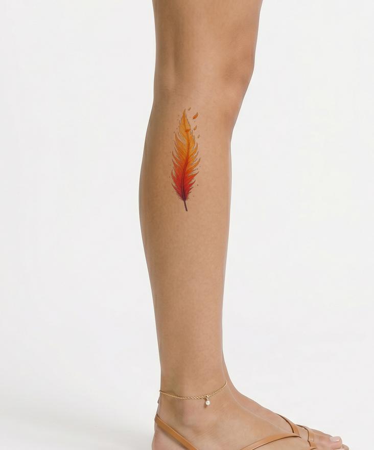 Illustrazione per tatuaggio di una piuma di fenice ardente