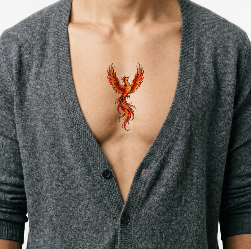 Flame Phoenix Rising Watercolor Tattoo Design