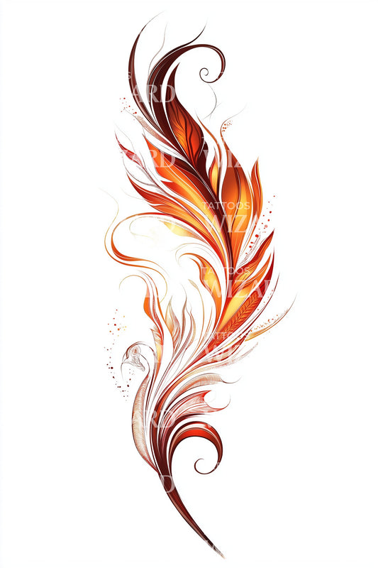 Phoenix Flame Feather Tattoo Design
