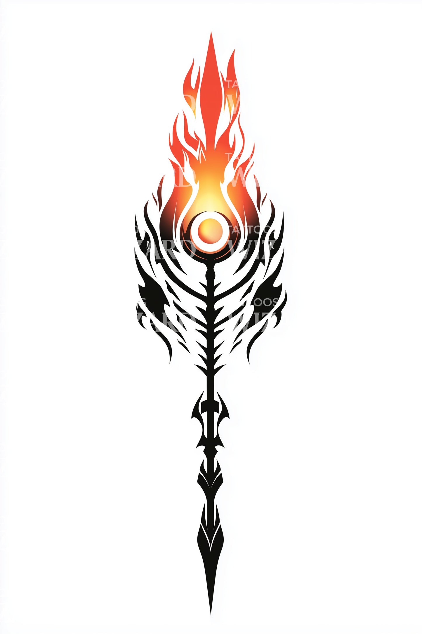 Phoenix Flame Spear Tattoo Design