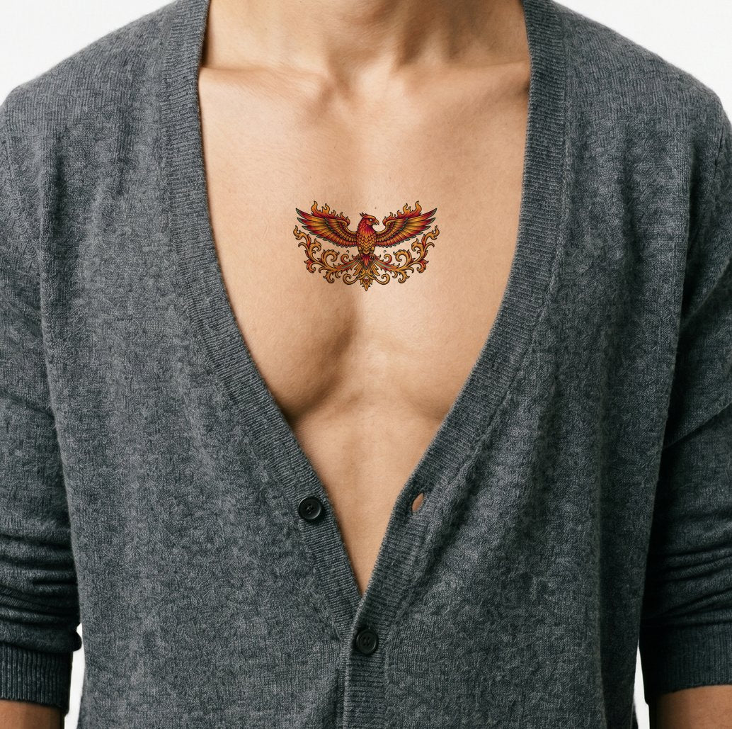 Design de tatouage phénix en flammes en emblème