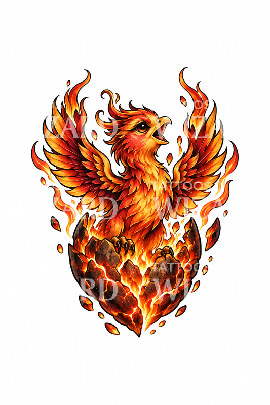 Tatouage d’un phénix éclos d’un œuf de braise