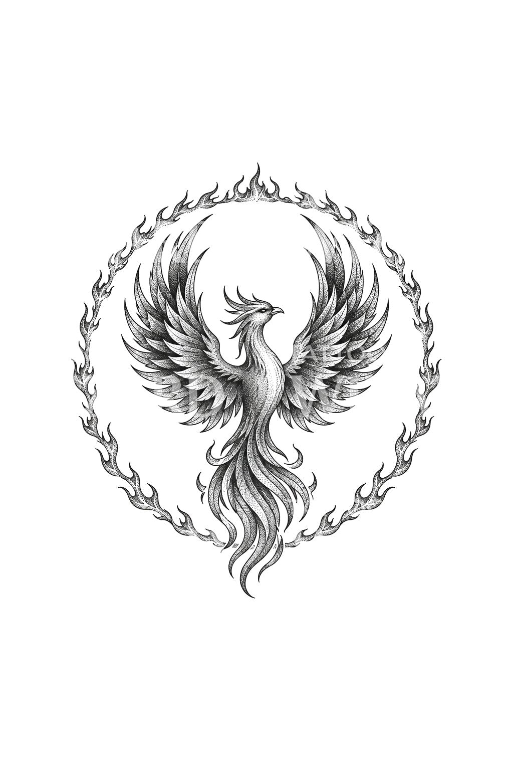 Desain Tato Dotwork Phoenix dalam Lingkaran Api