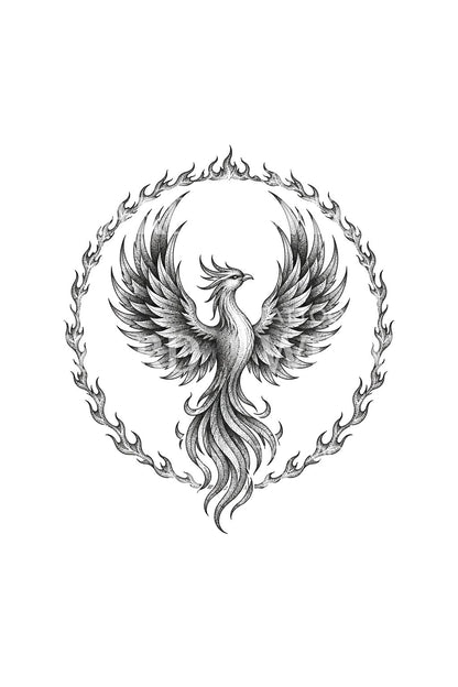 Desain Tato Dotwork Phoenix dalam Lingkaran Api