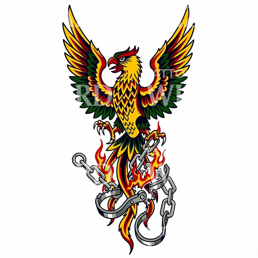 Phoenix Rising Chains Tattoo Design