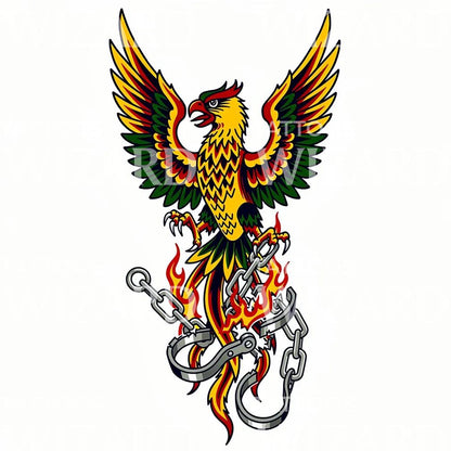 Phoenix Rising Chains Tattoo Design