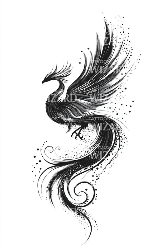 Design Tatuaggio Fenice a Spirale Ascendente
