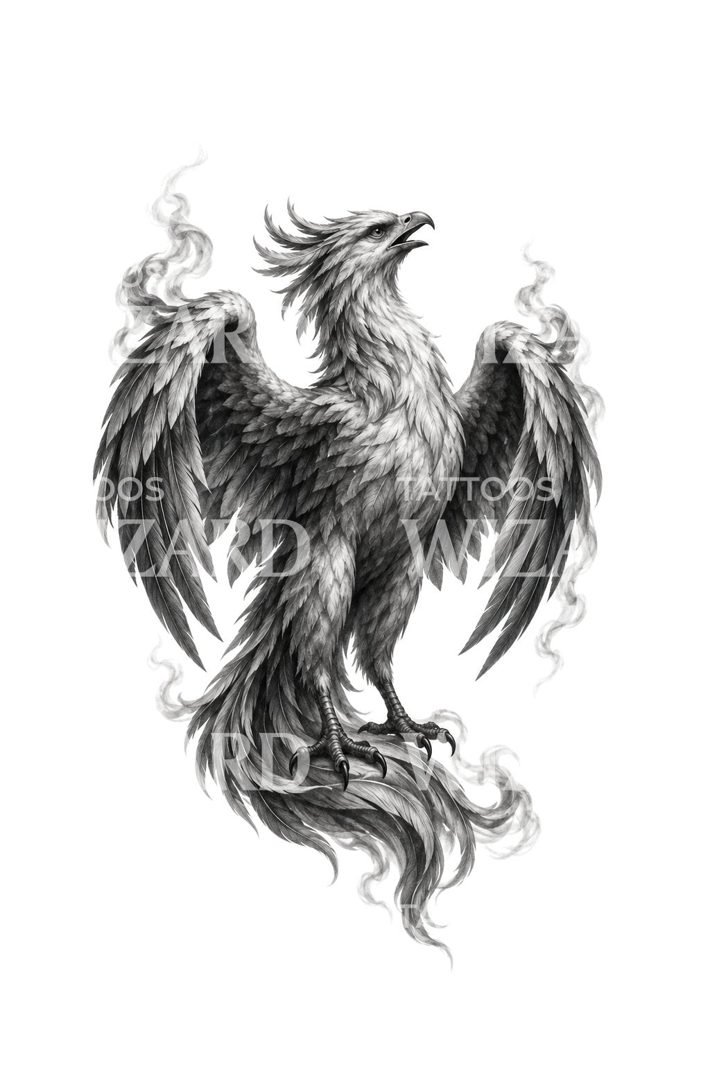 Illustration de tatouage phénix aux ailes fumantes