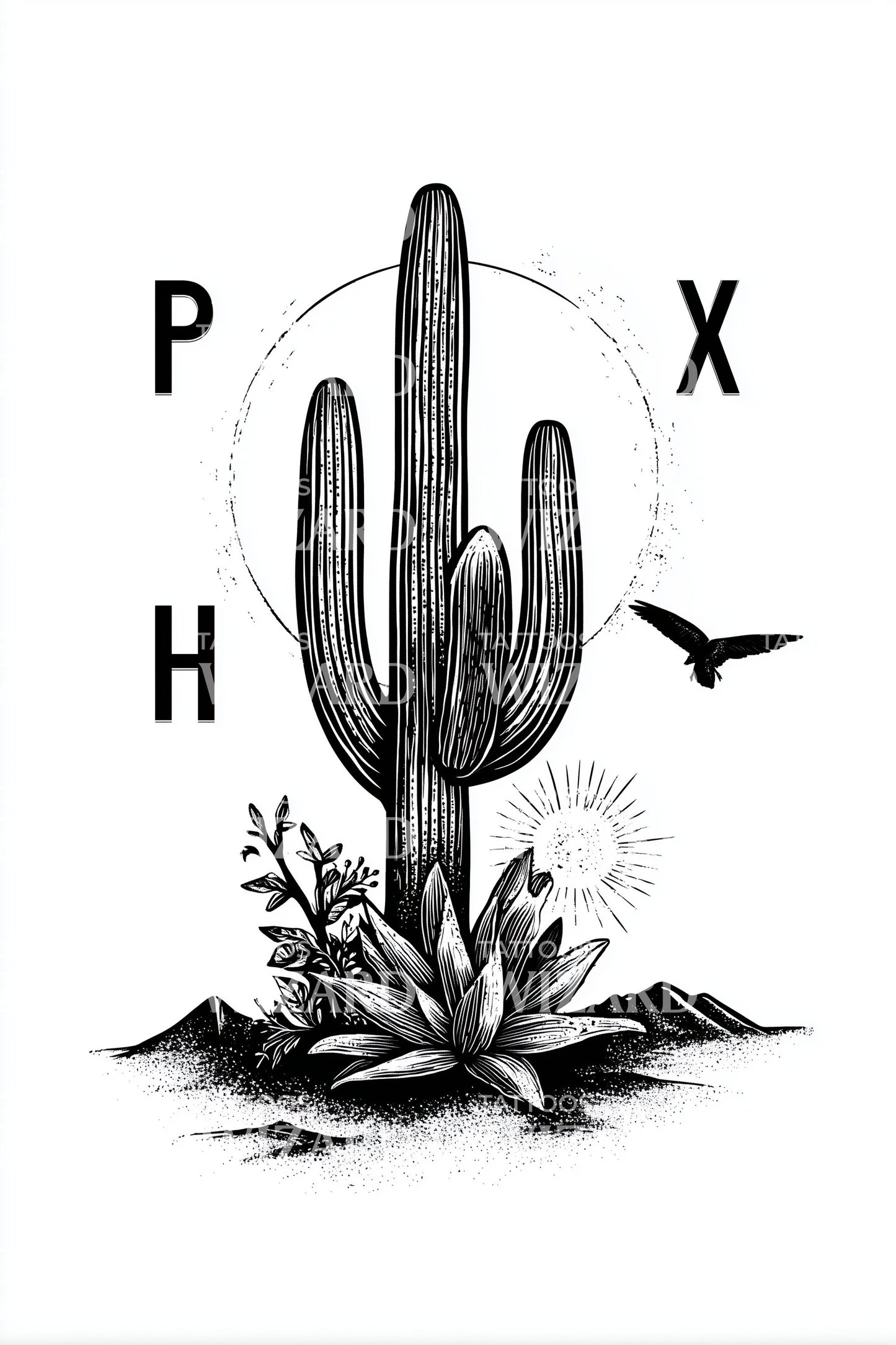 PHX Monogram Cactus Tattoo Idea