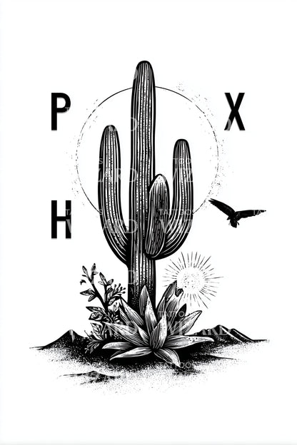 PHX Monogram Cactus Tattoo Idea