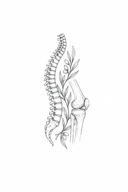 Tatuagem fine line de coluna e joelho para fisioterapia