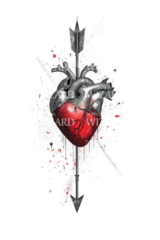 Pierced Anatomical Heart Tattoo Design