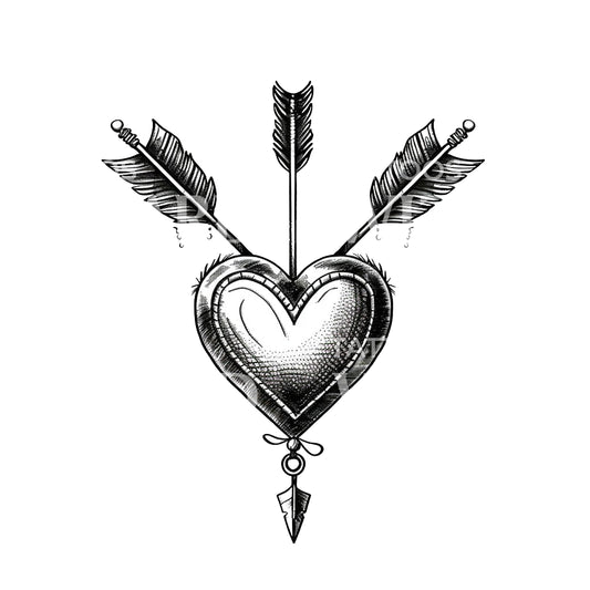 Coeur percé avec conception de tatouage à trois flèches