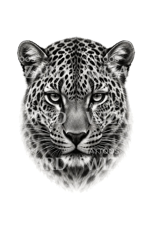 Piercing Rosette Leopard Portrait Tattoo Design