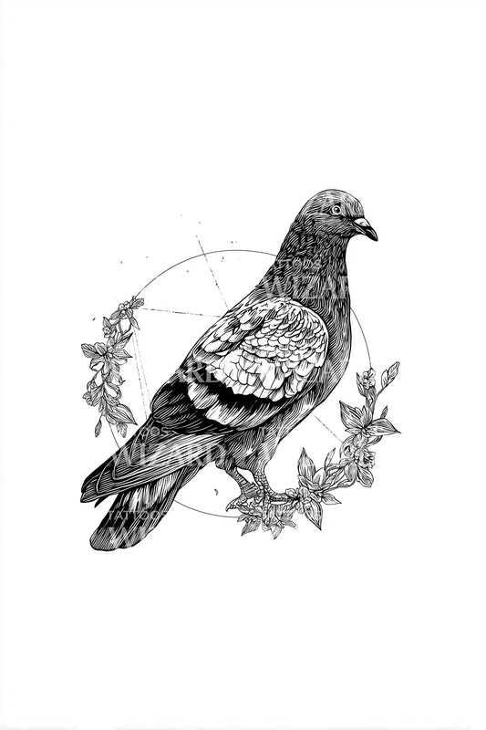 Pigeon Wreath Tattoo Design