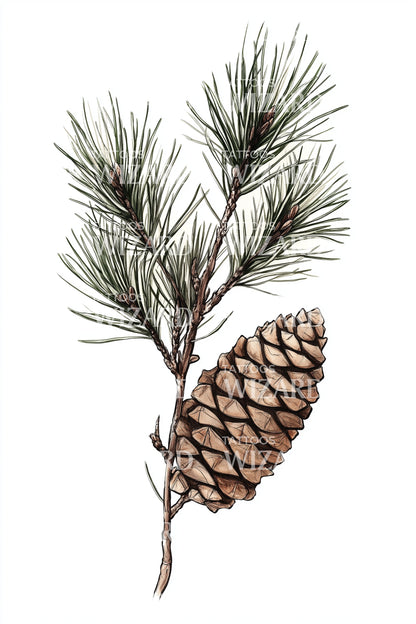 Pine Branch with Cone Tattoo Design