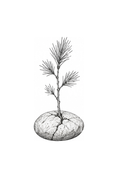 Pine Sapling Growing from a Stone Tattoo Design