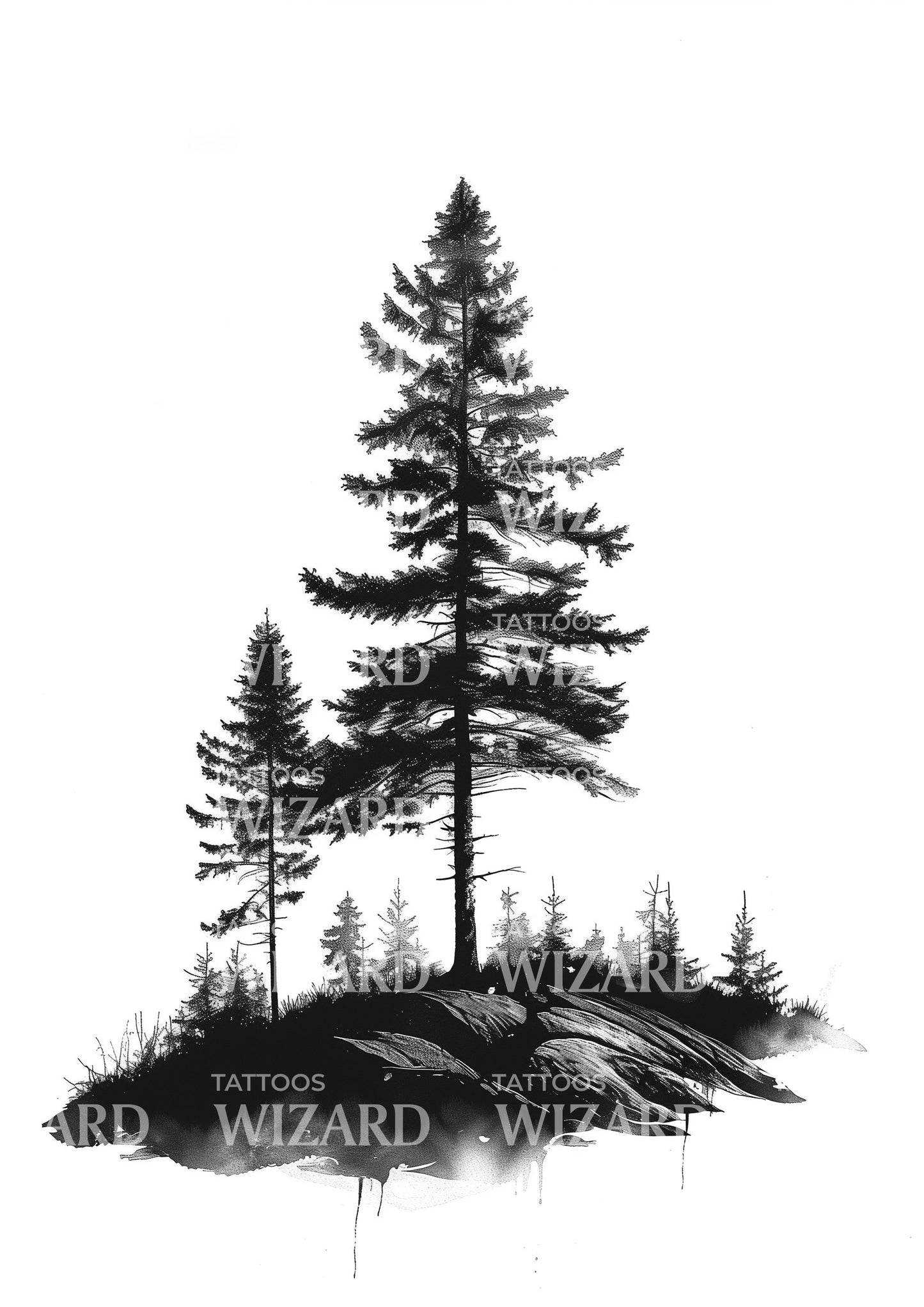 Pine Tree Forest Tattoo Design