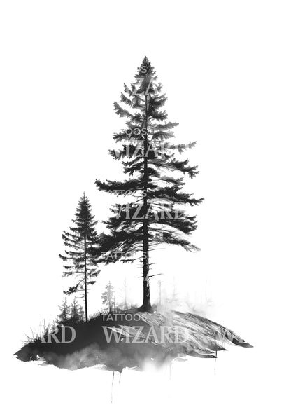 Pine Tree Forest Tattoo Design