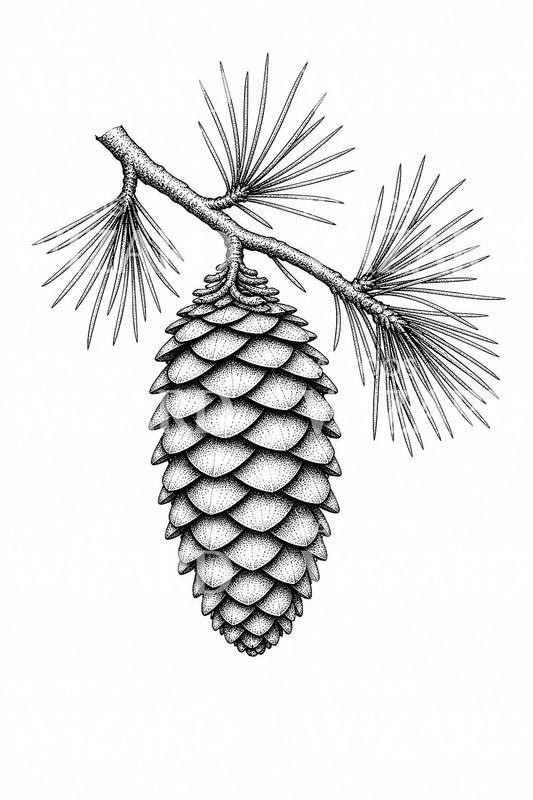 Tattoo-ontwerp met dennenappel en den