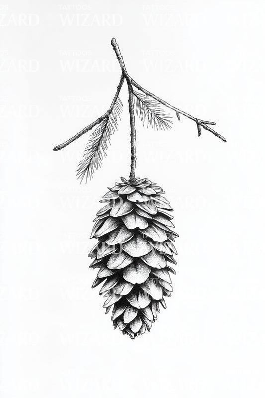 Pinecone Woodland Seed Tattoo Illustration